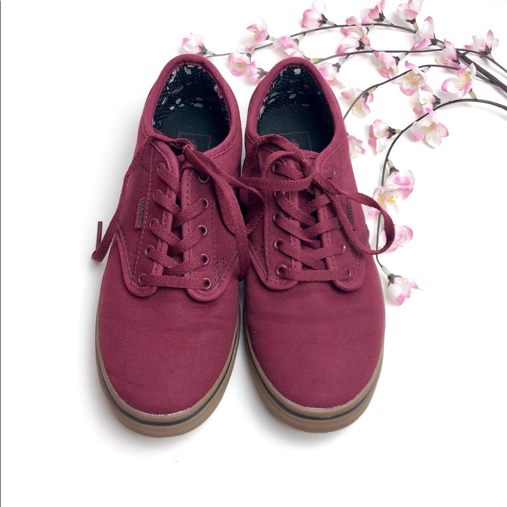 Vans Burgundy Lace Up Gum Sole Sneakers